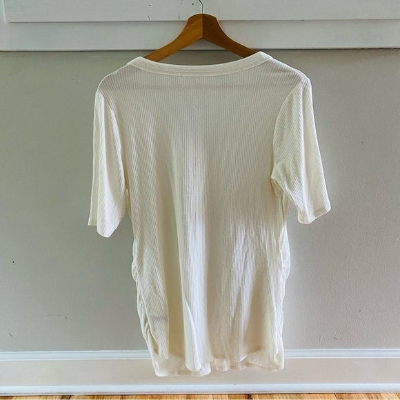 Isabel Maternity Henley Ribbed Short Sleeve Shirt Cream Size Medium - Picture 5 of 7